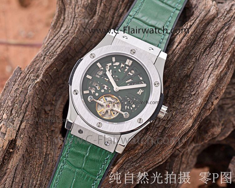 Best Copy Hublot Classic Fusion Hollow Watch Green Gummy Band